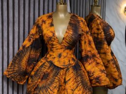 Adire Tie-Dye Statement Mini Dress — Amber Gold & Black
