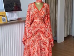 Orange & Ivory African Pattern Cape Gown — Open Back Maxi Dress