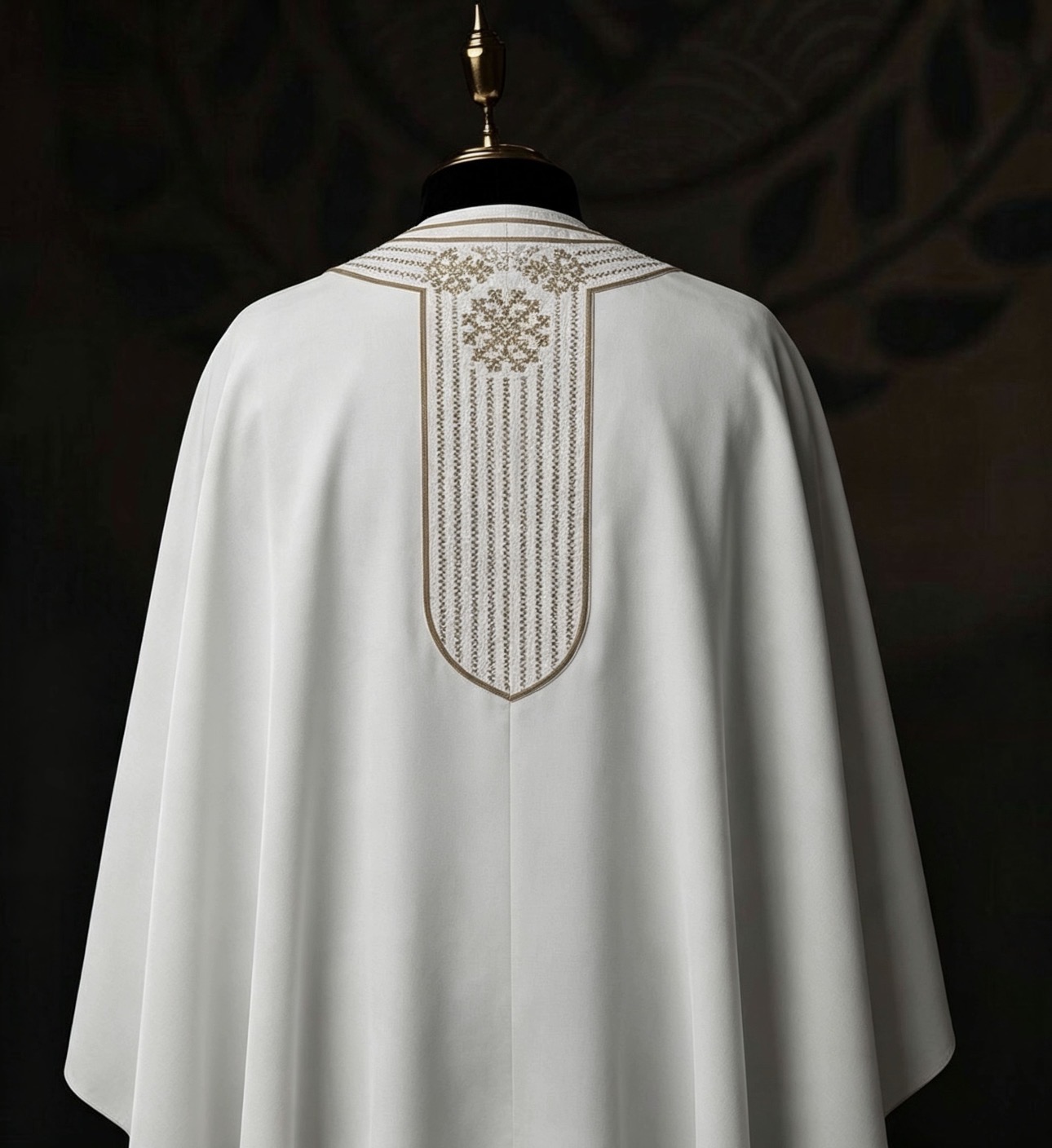White & Gold Embroidered Men's Senator Wear — Modern Asymmetrical Design with Geometric Detailing - Image 2