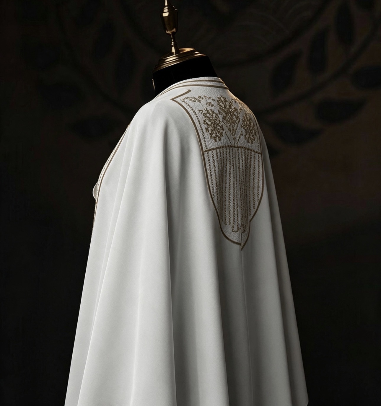 White & Gold Embroidered Men's Senator Wear — Modern Asymmetrical Design with Geometric Detailing - Image 4